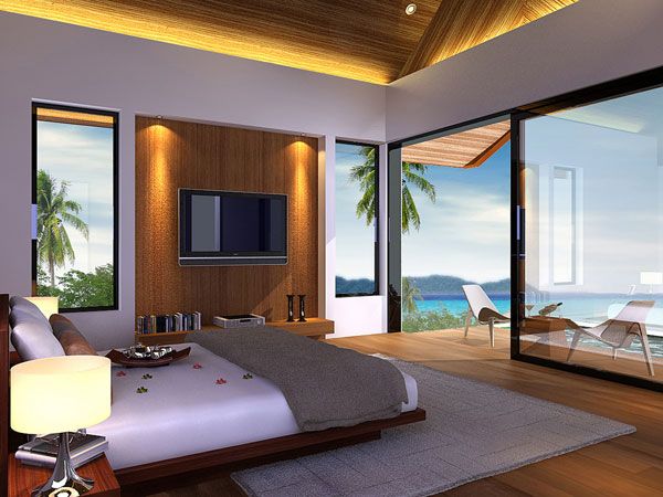 tropical bedroom design, bedroom with a beach view, amazing view from a bedroom